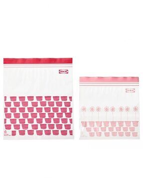 LOT OF 2 IKEA ISTAD Resealable Bag Patterned Red/Pink 50 pack NWT